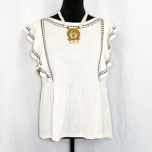 Loft Embroidered Flutter Sleeve Top